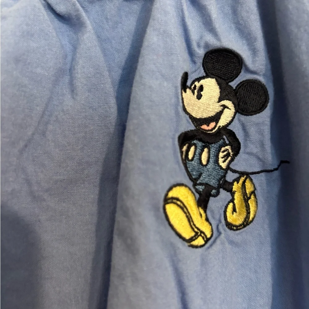 Disney Blue Women's Pajama Pants with Mickey Embroidered Patch 100% Cotton - Picture 2 of 5